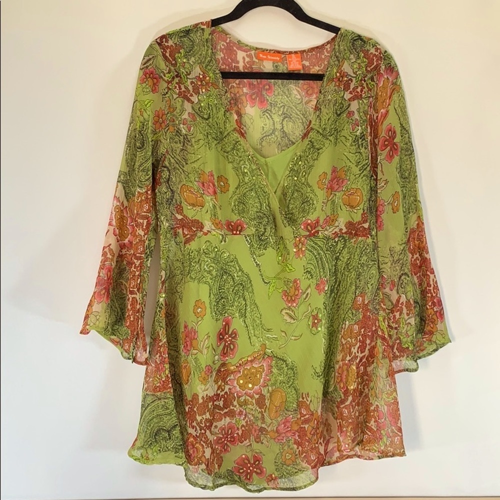 New Identity Boho Women’s Size XL 2 Piece Mossy Green Blouse With Camisole Set